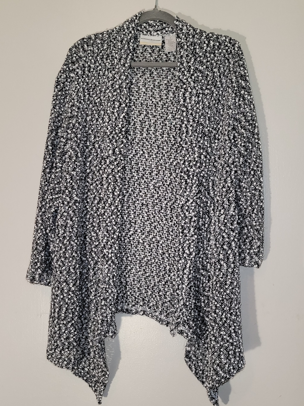 Alfred Dunner Black & White Marled Open-Front Drape Cardigan